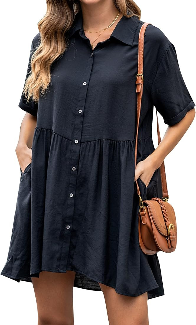 Blooming Jelly Womens Flowy Casual Dress Maternity Summer Dresses V Neck Button Down Cute Mini Dr... | Amazon (US)