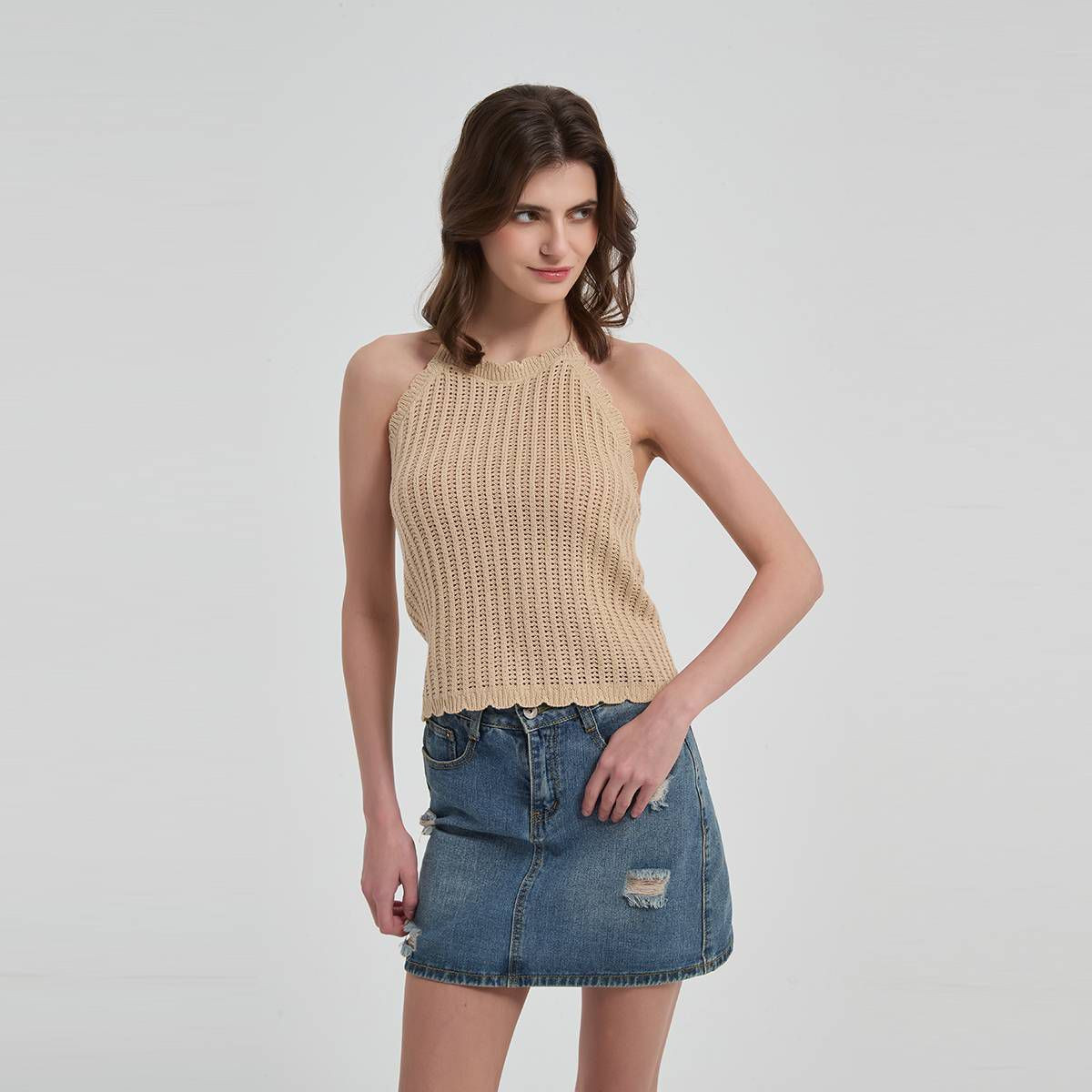 Women's Scalloped Halter Top - Wild Fable™ Tan L | Target