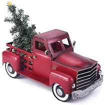 Vintage Red Truck Christmas Decor with a Lit-up Removable Christmas Tree Wrapped Around by LED Li... | Amazon (US)