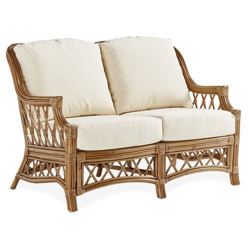 Nadine Rattan Loveseat - Natural/White - South Sea Rattan | One Kings Lane