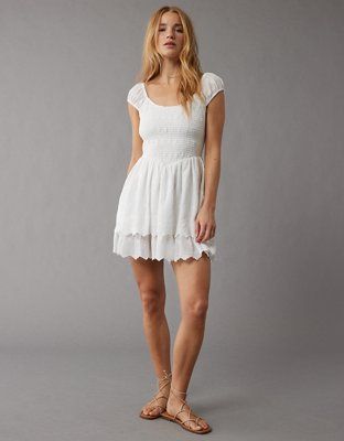 AE Smocked Puff Sleeve Ruffle Mini Dress | American Eagle Outfitters (US & CA)