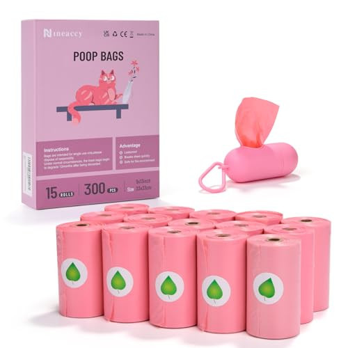 WDFAACK Biodegradable Pink Dog Poo Bags Lavender scent with Dispenser - 300 Large Poop Bags, Extra Thicken Strong Corn Starch Blended Compostable Leak Proof Poop Waste Bag for Dogs | Amazon (US)