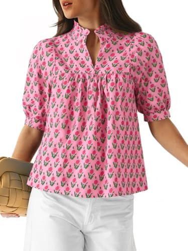 Cicy Bell Womens Floral Babydoll Blouse Peplum Puff Sleeve V Neck Tops Casual Pleated Loose Fit B... | Amazon (US)