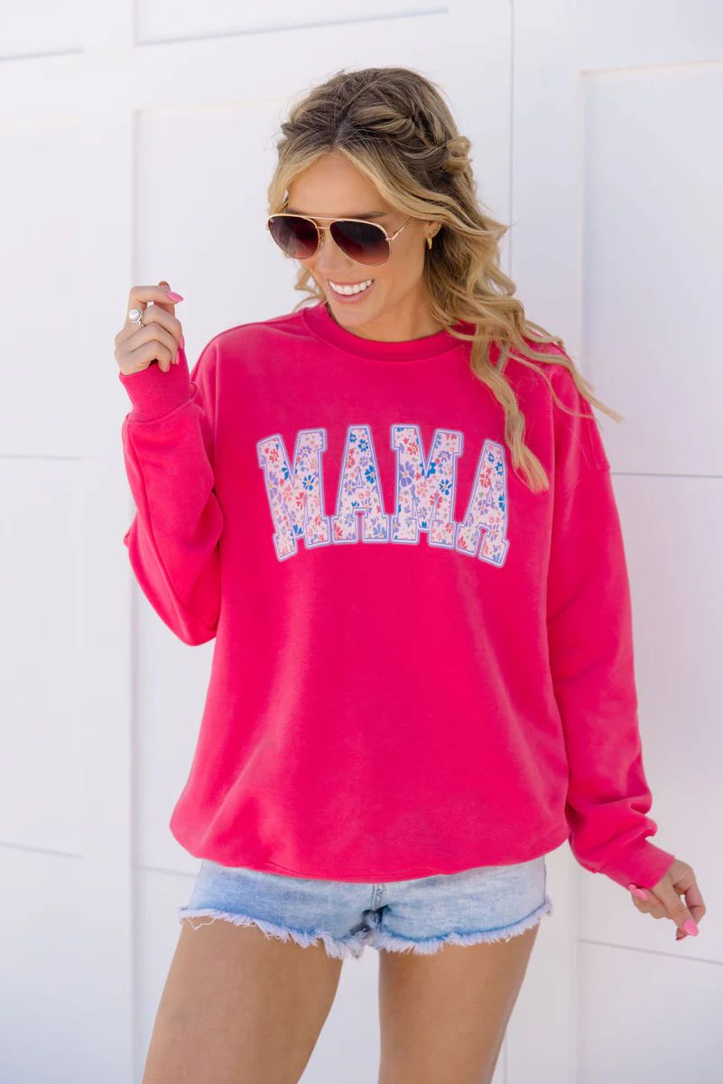 Mama Floral Hot Pink Oversized Graphic Sweatshirt Tori X Pink Lily | Pink Lily