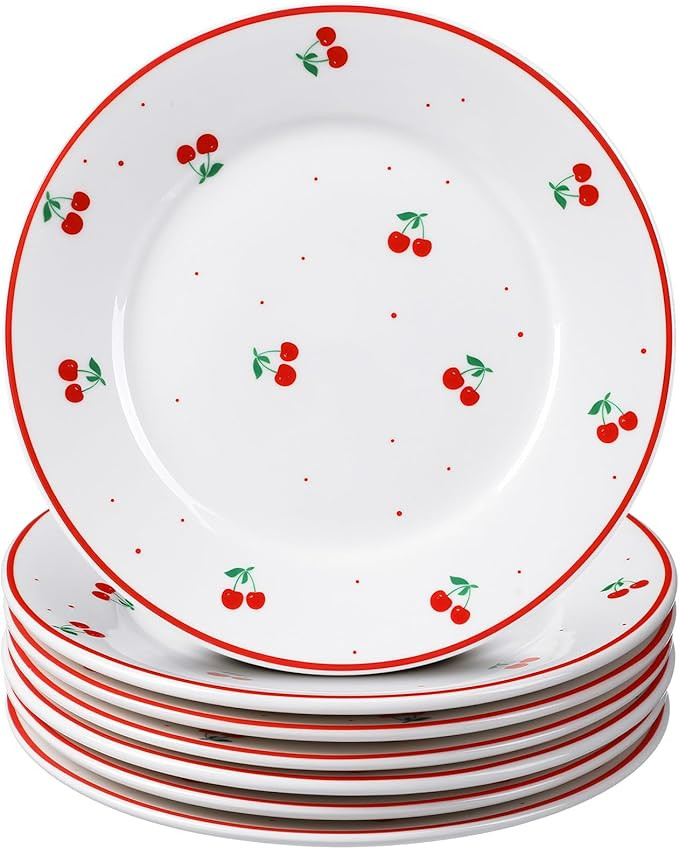 Honeydak 6 Pcs Cherry Plates Ceramic Fruit birthday Decorations 6 Inch Salad Appetizer Dessert Di... | Amazon (US)