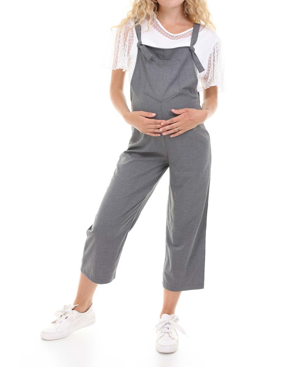 Luvmabelly Women's Overalls Gray - Dark Gray Ankle-Length Maternity Overalls - Women | Zulily