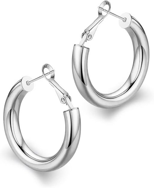 wowshow Gold Hoop Earrings for Women Chunky Hoops 14K Gold Plated Thick Hollow Tube Lightweight E... | Amazon (US)