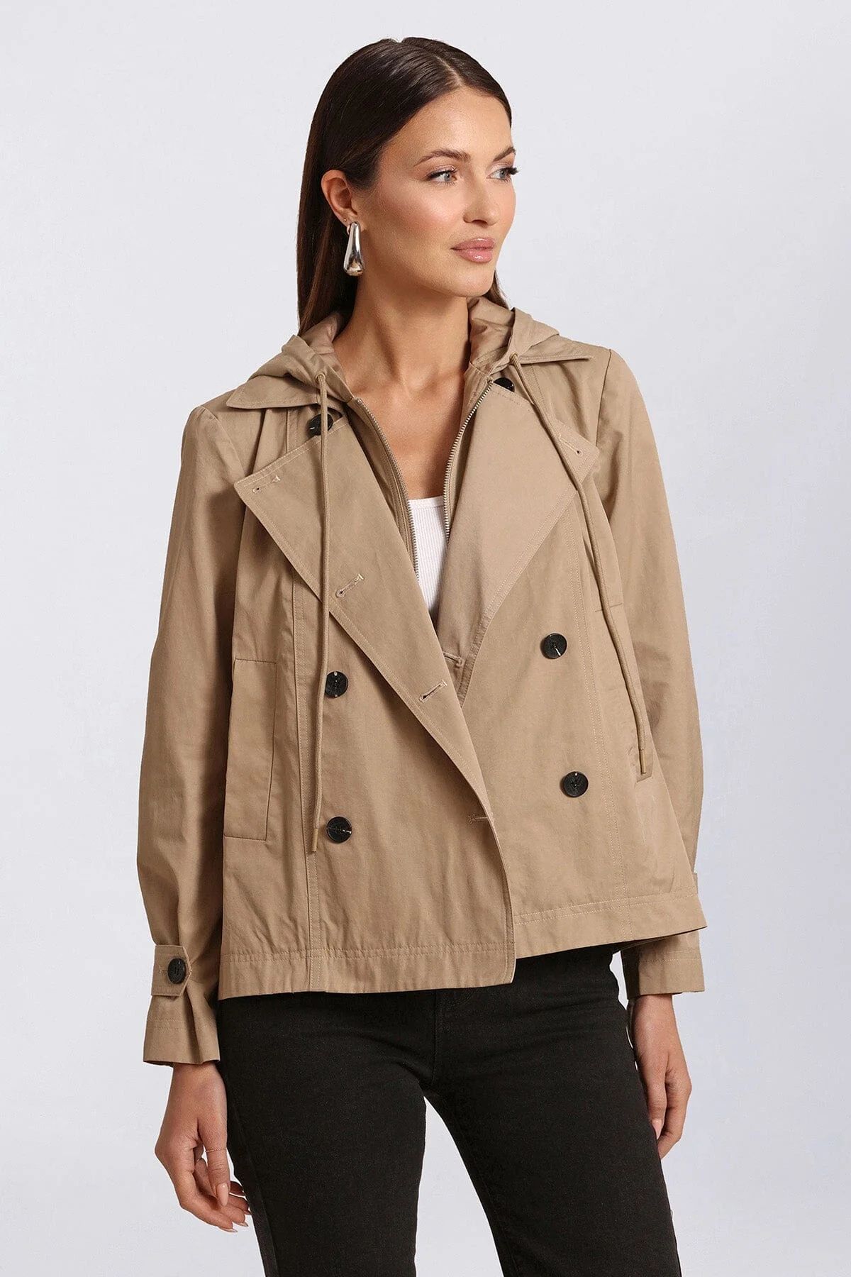 Short Cotton Blend Hooded Trench Coat | Avec Les Files