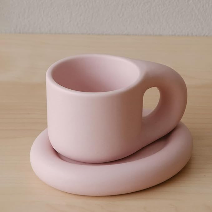 WENSHUO Chubby Funny Coffee Mug, Novelty Cute Cup and Saucer, Matte Crème, 9 oz (Matte Soft Pink... | Amazon (US)