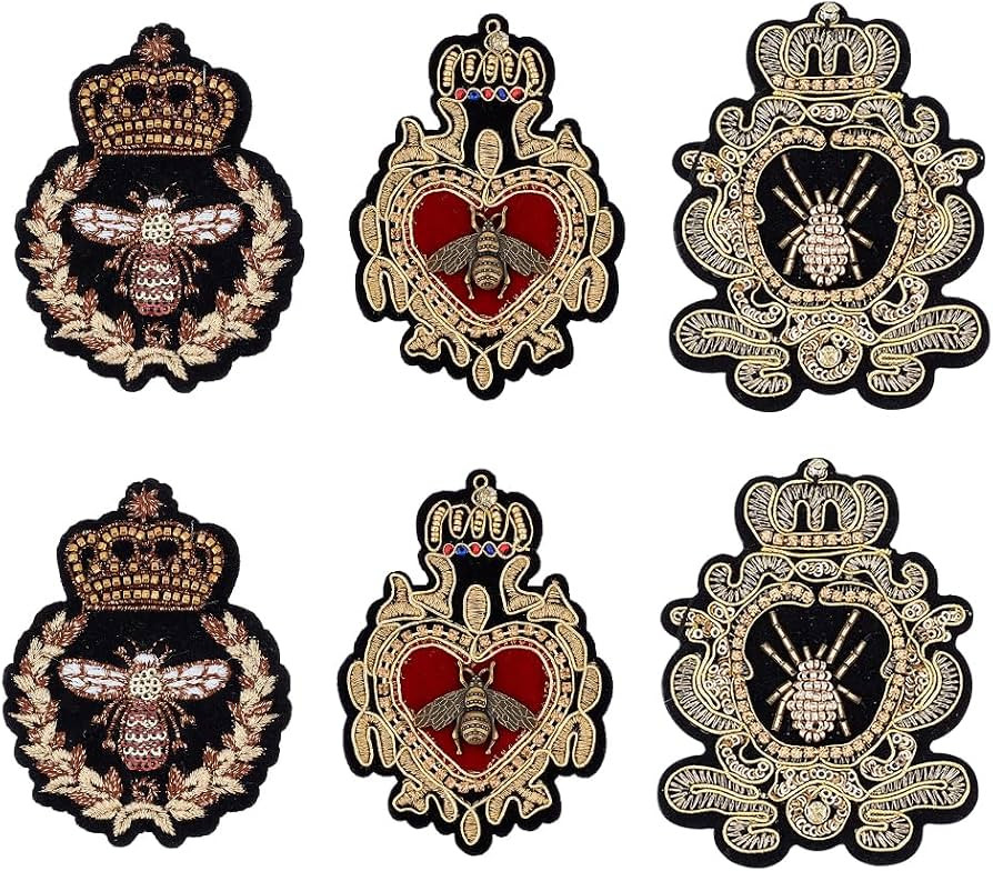 AHANDMAKER 6pcs Crown Bee Badge Embroidered Applique Patch, 3 Style Embroidered Badge Patch Sew O... | Amazon (US)