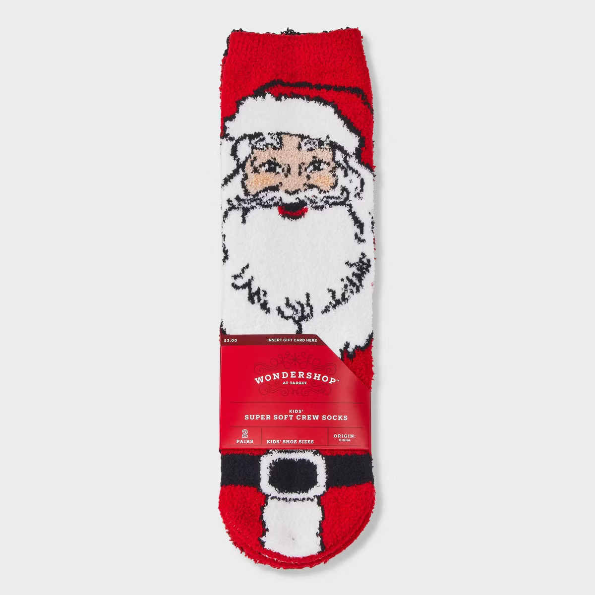 Kids' 2pk Vintage Santa Cozy Crew Socks with Gift Card Holder - Wondershop™ Red | Target