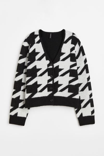 Knit Cardigan - Black/houndstooth-patterned - Ladies | H&M US | H&M (US + CA)