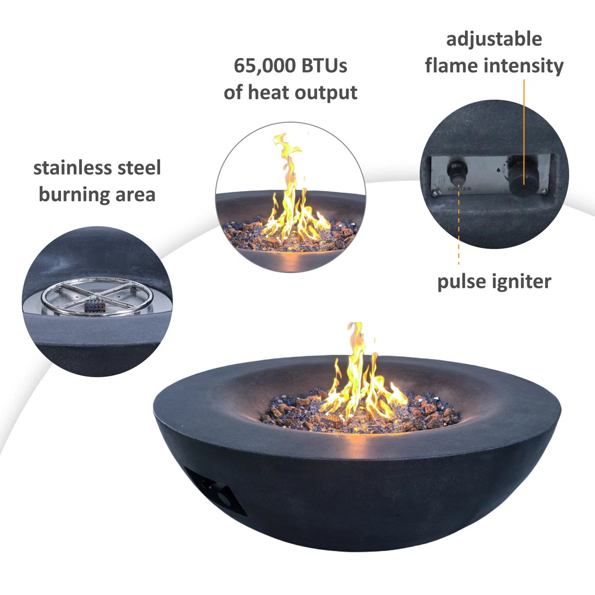 Outdoor Concrete Propane Gas Fire Pit Bowl | Wayfair North America