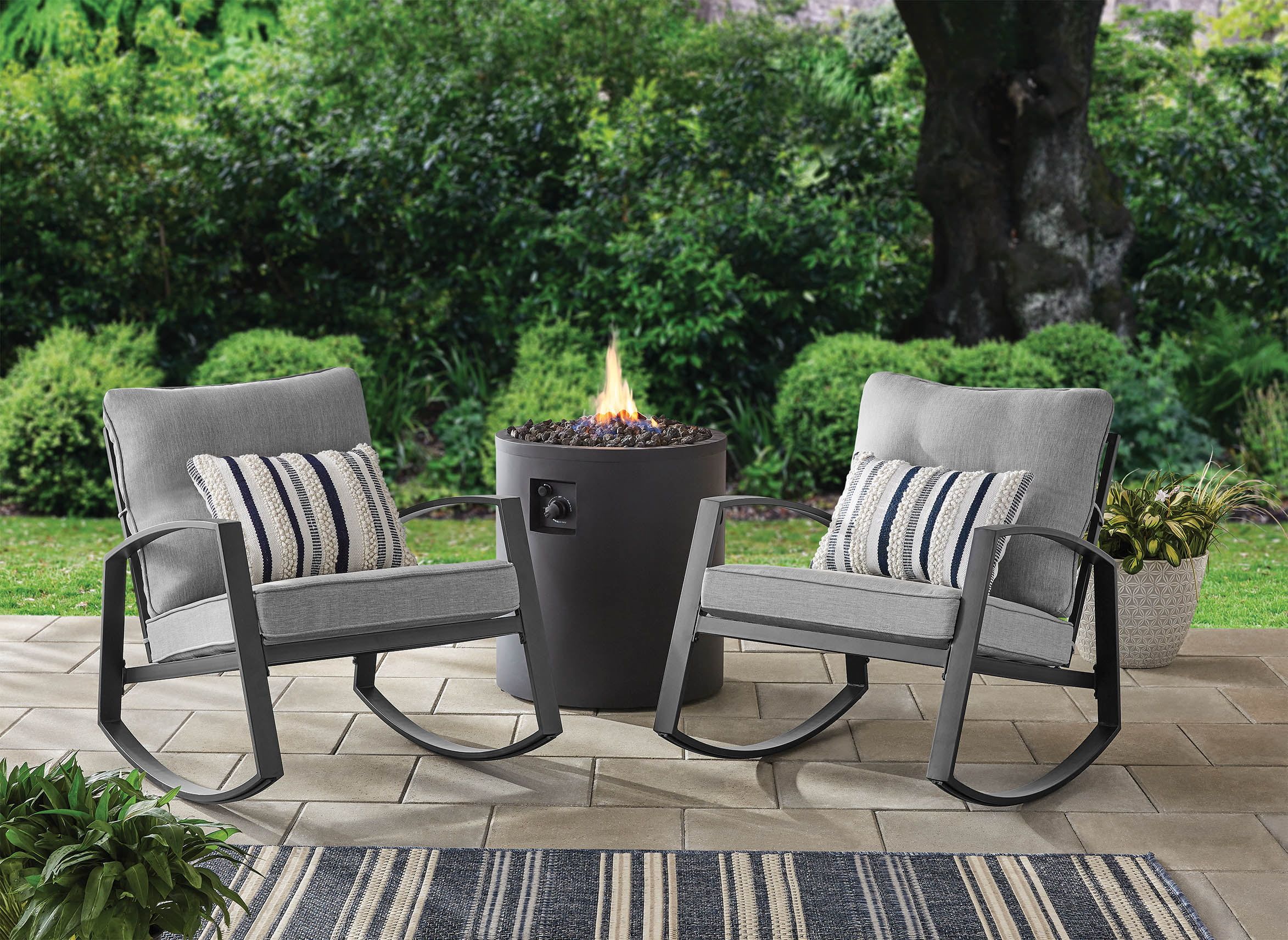 Mainstays Asher Springs 2-Piece Steel Cushioned Rocking Chair Set Grey Olefin fabric | Walmart (US)