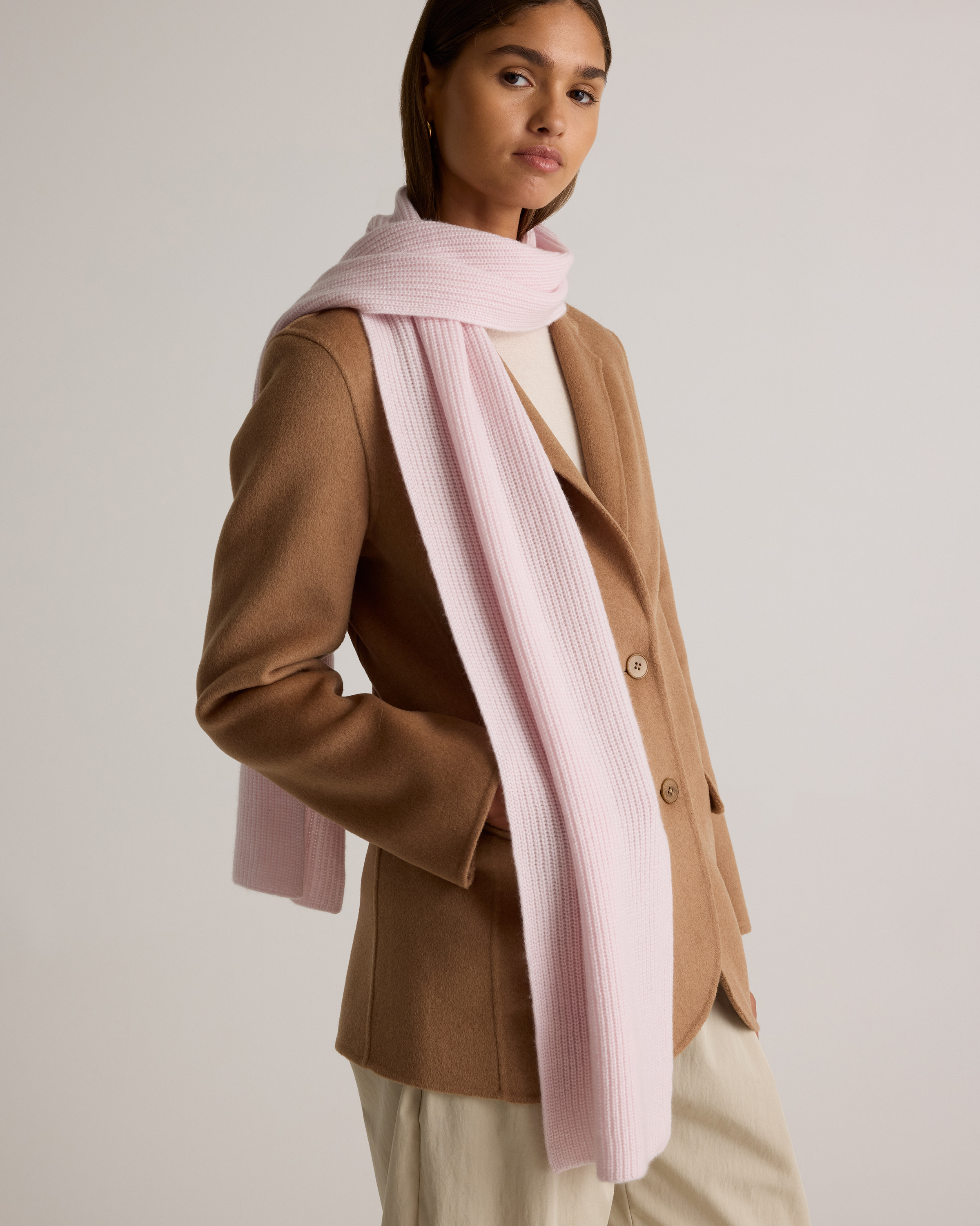 Quince | Mongolian Cashmere Ribbed Scarf in Minimal Pink | Quince