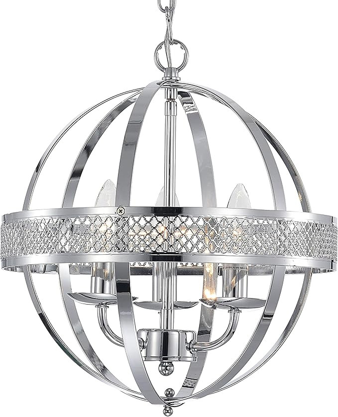 MO&OK Chandelier Industrial Globe Chandeliers Lights 3-Light Chrome Lighting Fixture | Amazon (US)