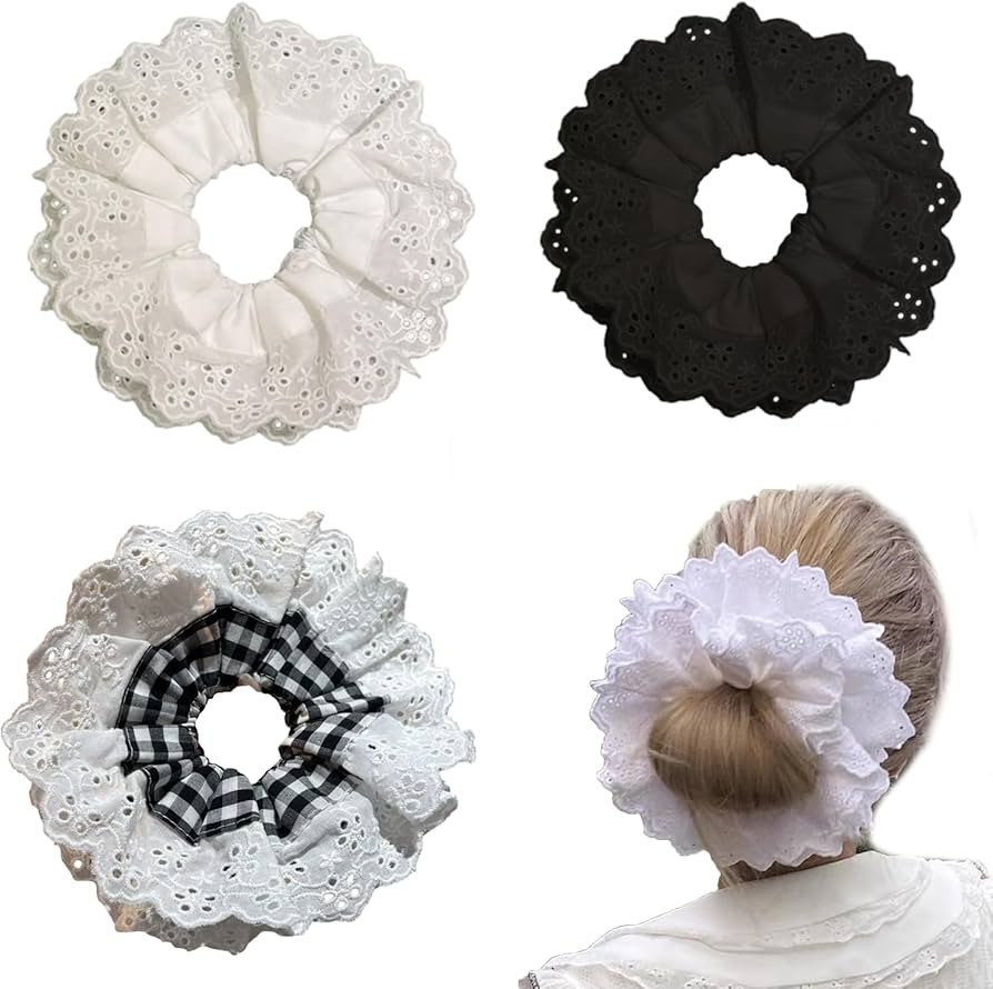3 Pcs Large Lace Scrunchies for Ladies Girls, Bobbles Hair Scrunchie for Women, Soft Elastic Hair... | Amazon (UK)