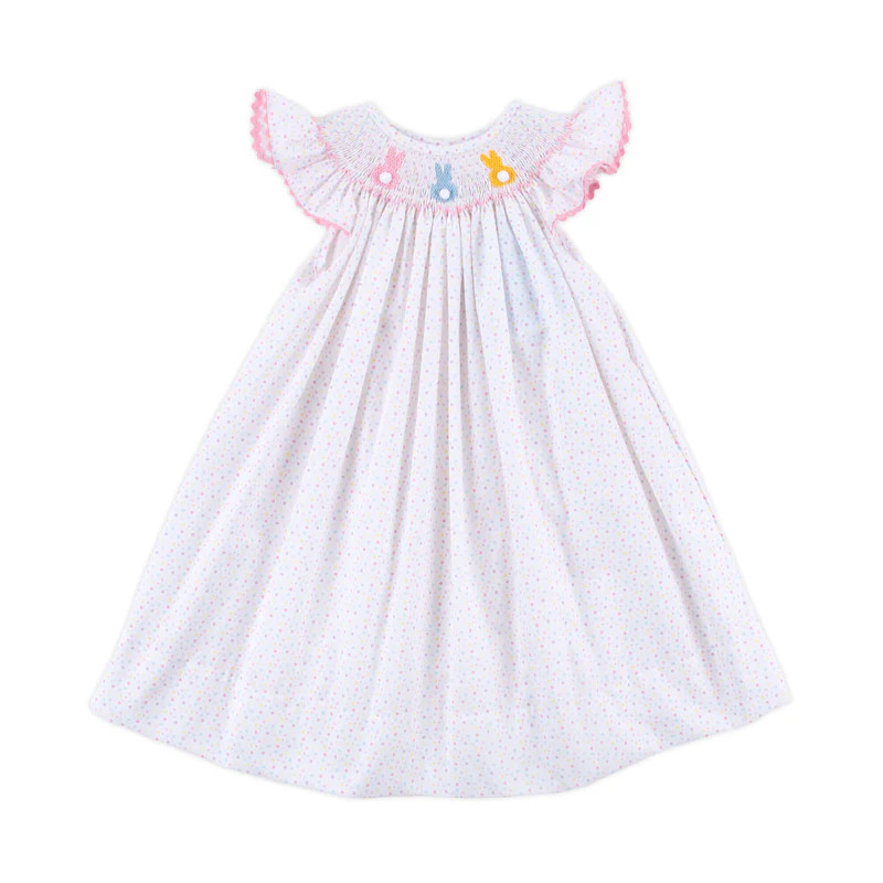 Rainbow Peeps Smocked Multi Polka Dot Angel Sleeve Dress | Classic Whimsy