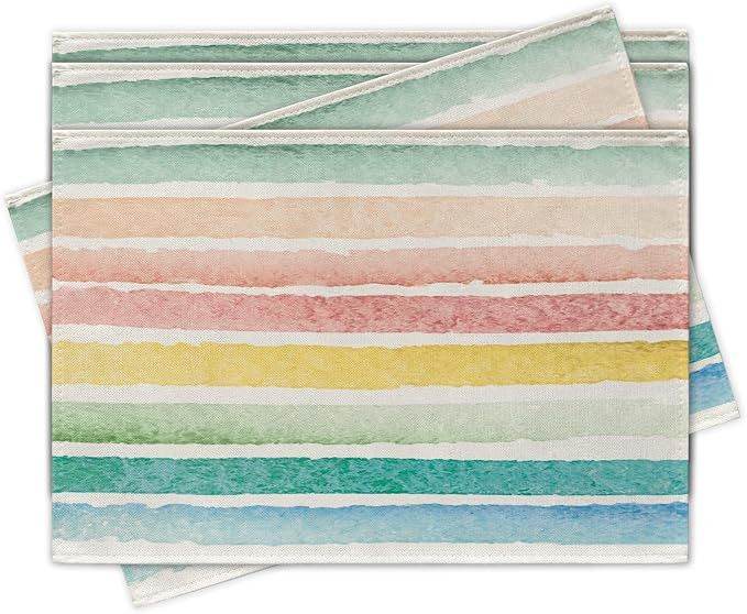 Colorful Rainbow Striped Placemats Set of 4 | Watercolor Modern Dining Place Mats Table Decor, Pa... | Amazon (US)