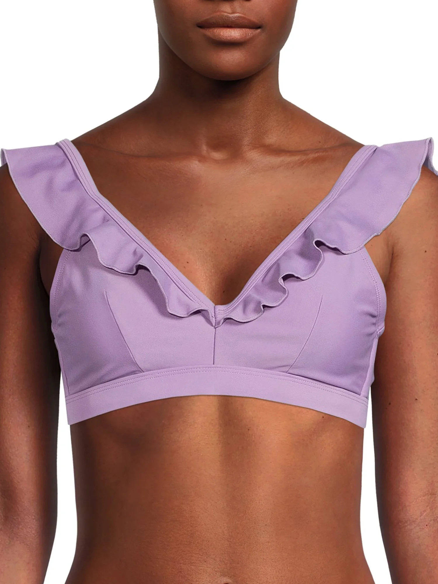 Time And Tru Women's and Women's Plus Ruffle Neckline Swim Top - Walmart.com | Walmart (US)