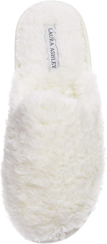 Laura Ashley Womens Plush Faux Rabbit Fur One Band Memory Foam Slide Slippers, Warm Fuzzy Fluffy ... | Amazon (US)