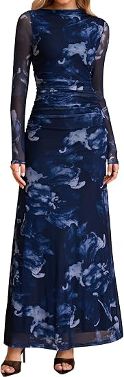 HTZMO Long Sleeve Fall Wedding Guest Bodycon Floral Maxi Dress for Women | Formal Cocktail Evenin... | Amazon (US)