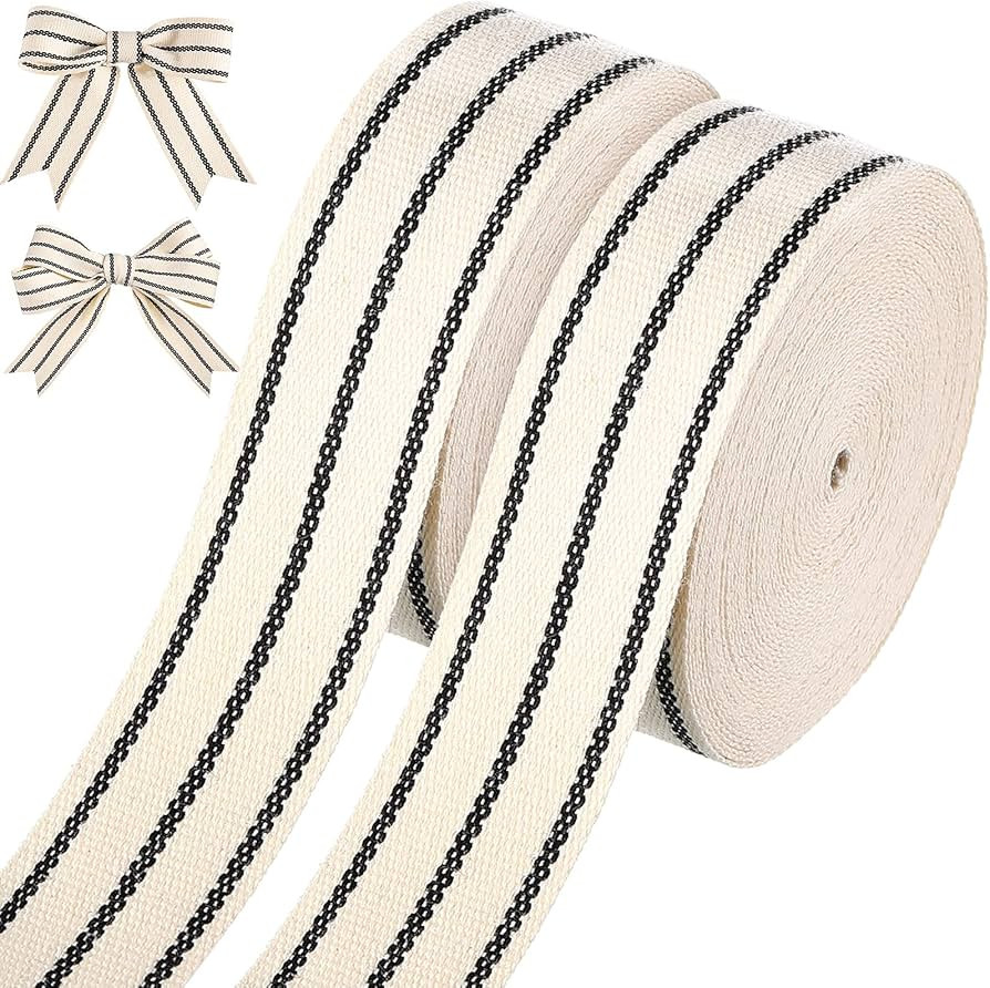Amazon.com: 2 Rolls 1 Inch x 20 Yards Christmas Cotton Stripes Ribbon Natural Farmhouse Ribbon Bl... | Amazon (US)