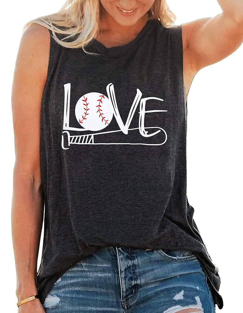Baseball Mom Shirt Tank Tops Baseball Love Graphic Tee Shirts Women Summer Casual Loose Sleeveles... | Amazon (US)
