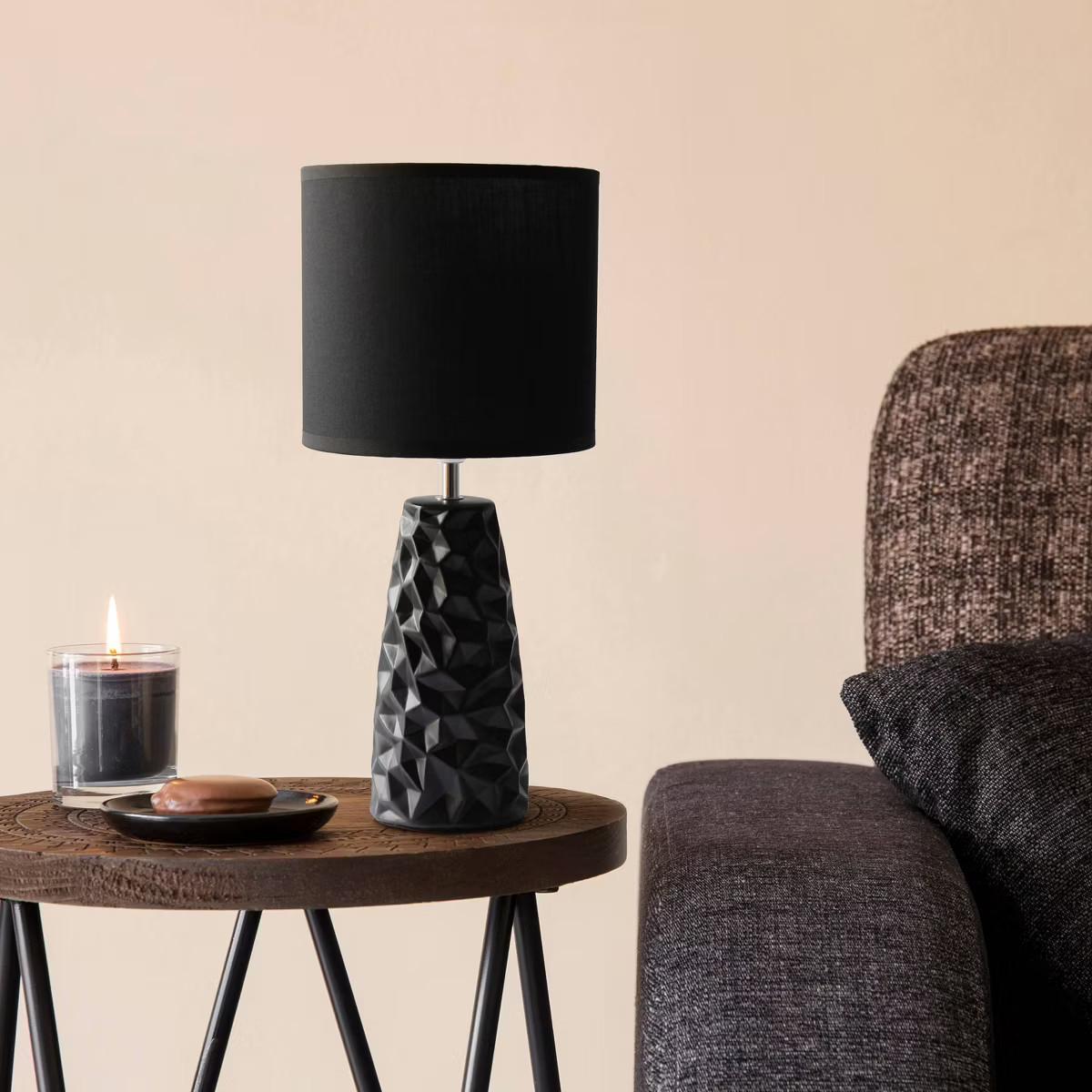 Sculpted Ceramic Table Lamp Black - Simple Designs: Modern Bedside Light, ETL Listed, No Assembly... | Target