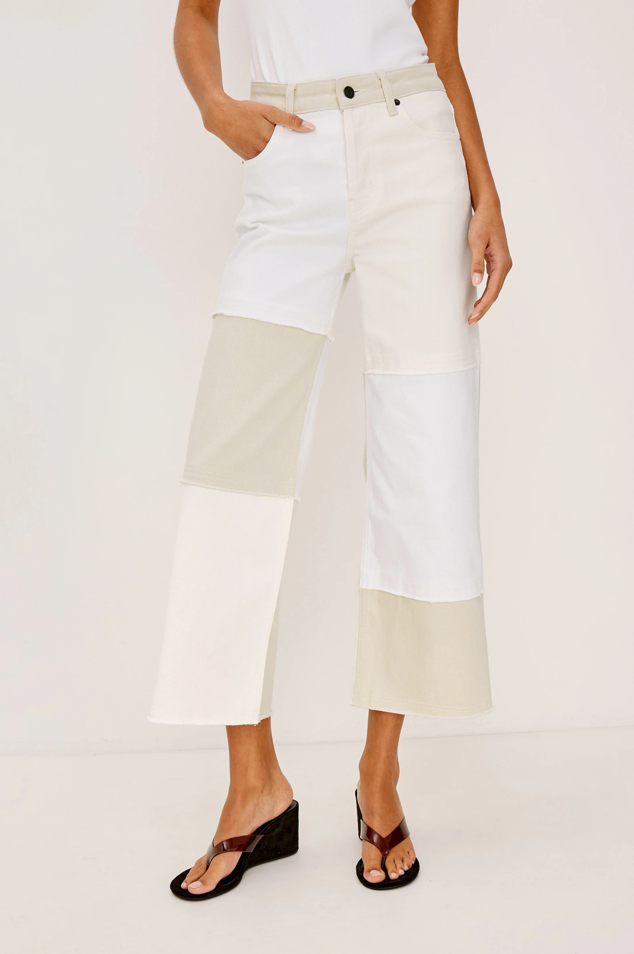 GETTY CROP WIDE LEG - ECRU PATCHWORK | Rails