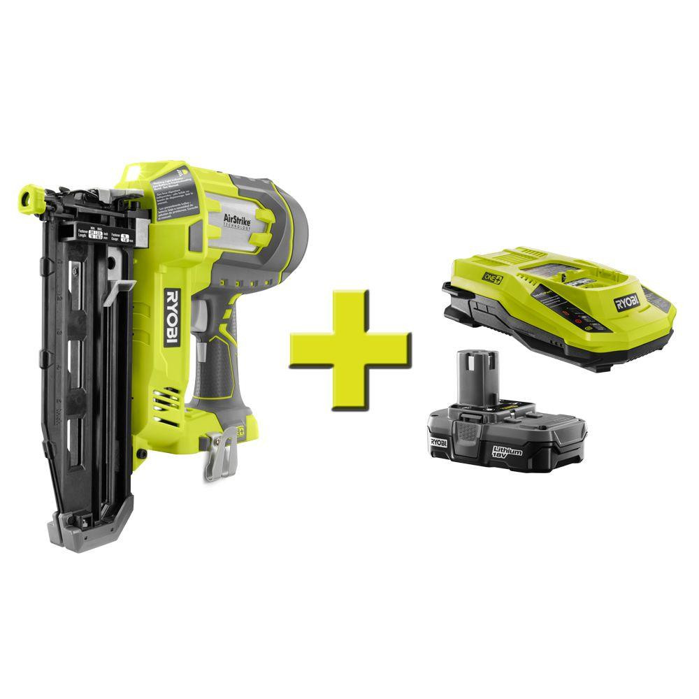 18-Volt One+ AirStrike 16-Gauge Cordless Straight Finish Nailer and Lithium Upgrade Kit | Home Depot