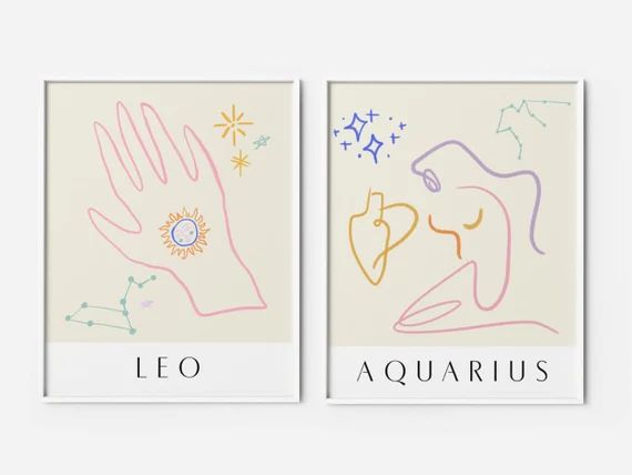 Zodiac Poster Pair  Astrology Poster Aquarius Museum Poster | Etsy | Etsy (US)