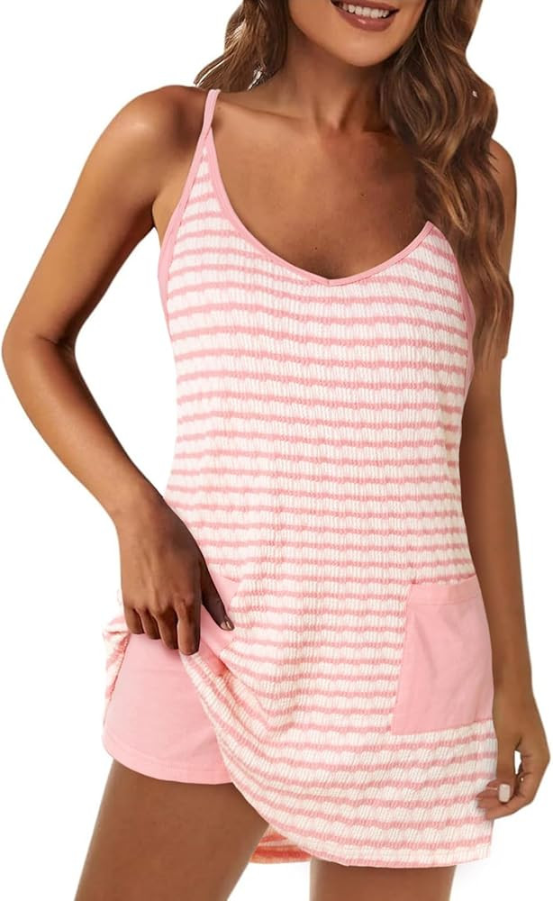 Fisoew Womens Tennis Athletic Dress Mini Romper Dress with Built in Shorts Summer Vacation Outfit... | Amazon (US)