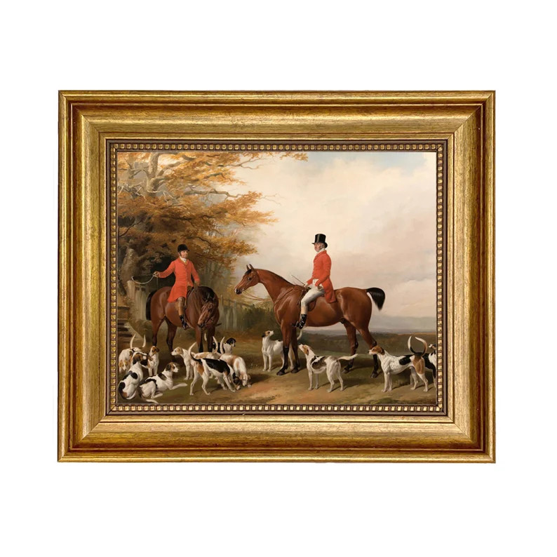 The Meeting Fox Hunt Scene Oil Painting Print Reproduction on Canvas in Antiqued Gold Frame - Ets... | Etsy (US)