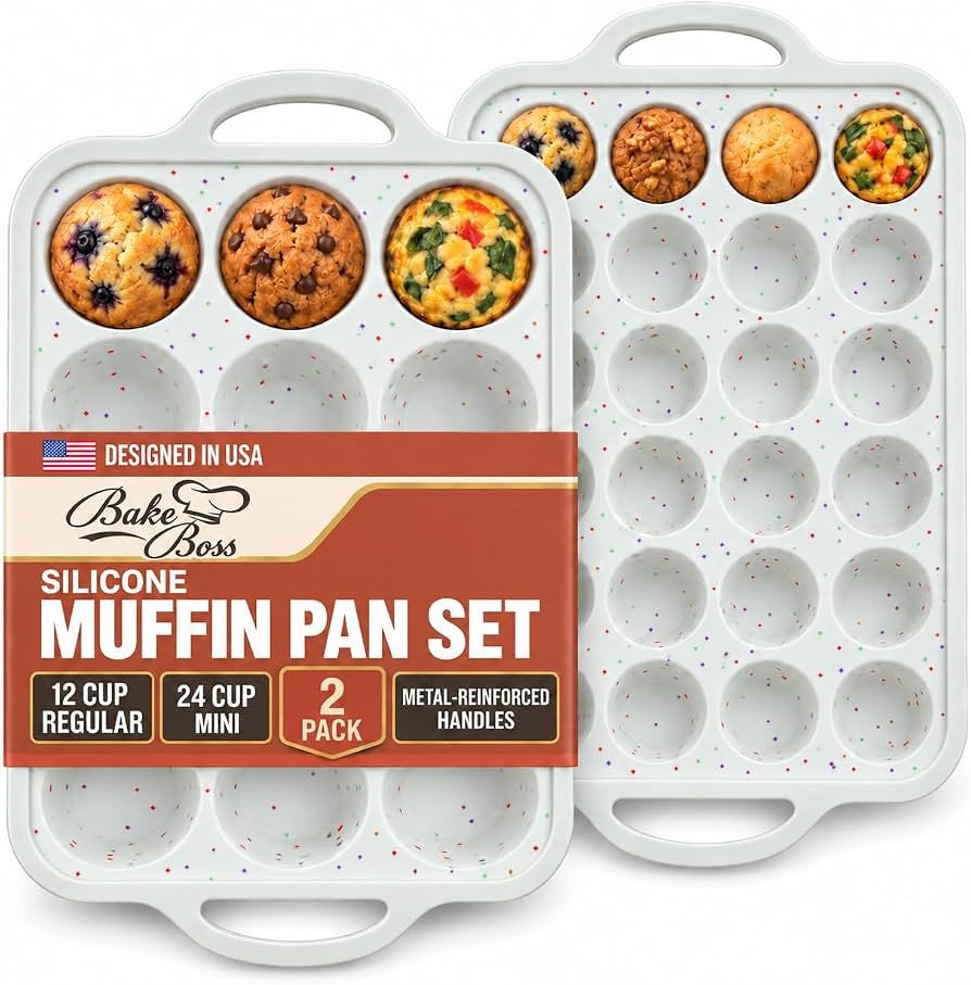 Silicone Muffin Pans, 2-Pack Regular 12 Cup & Mini 24 Cup, BPA-Free | Amazon (US)