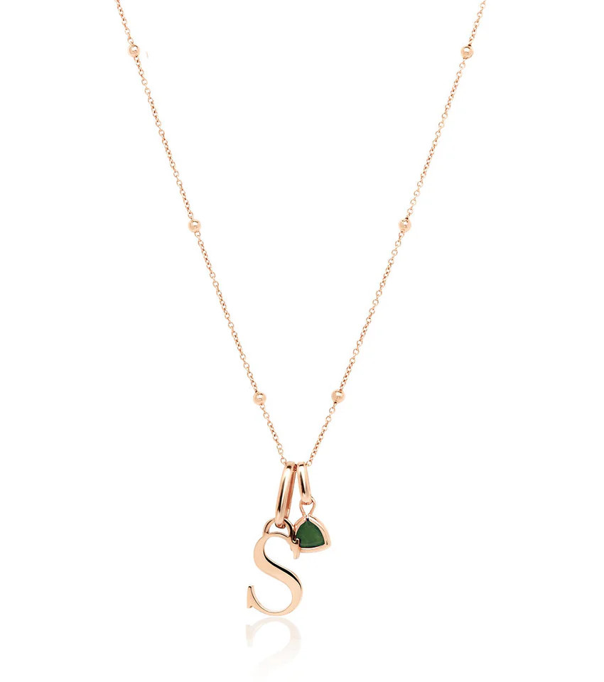 Personalised Initial & Droplet Birthstone Necklace (Rose Gold) | Abbott Lyon