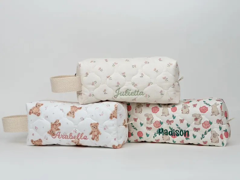 Personalized Pencil Pouch, Quilted Pencil Case, Boxy Zipper Pouch, Personalized Makeup Bag, Handm... | Etsy (US)