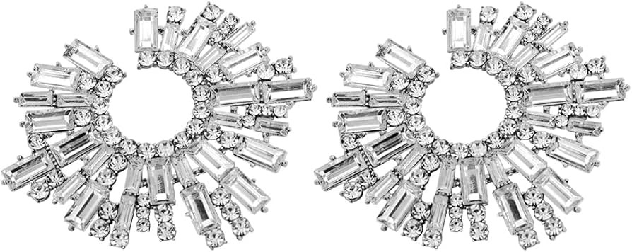 Wiwpar Fashion off-white Crystal Big Statement Off-White Earrings for Women Sparkly Round Shape E... | Amazon (US)