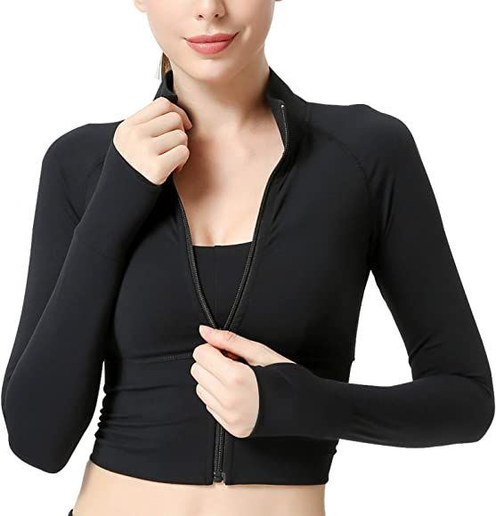 Women's Zip Up Lightweight Workout Athletic Crop Jacket Running Sports Yoga Cropped Top Seamless ... | Amazon (US)