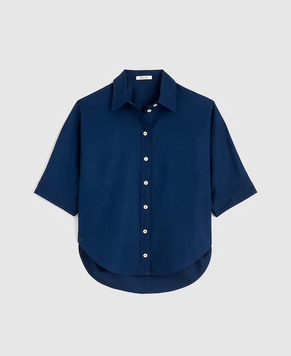 Relaxed Pleat-Sleeve Button-Up Shirt in Cotton-Linen Blend | Madewell
