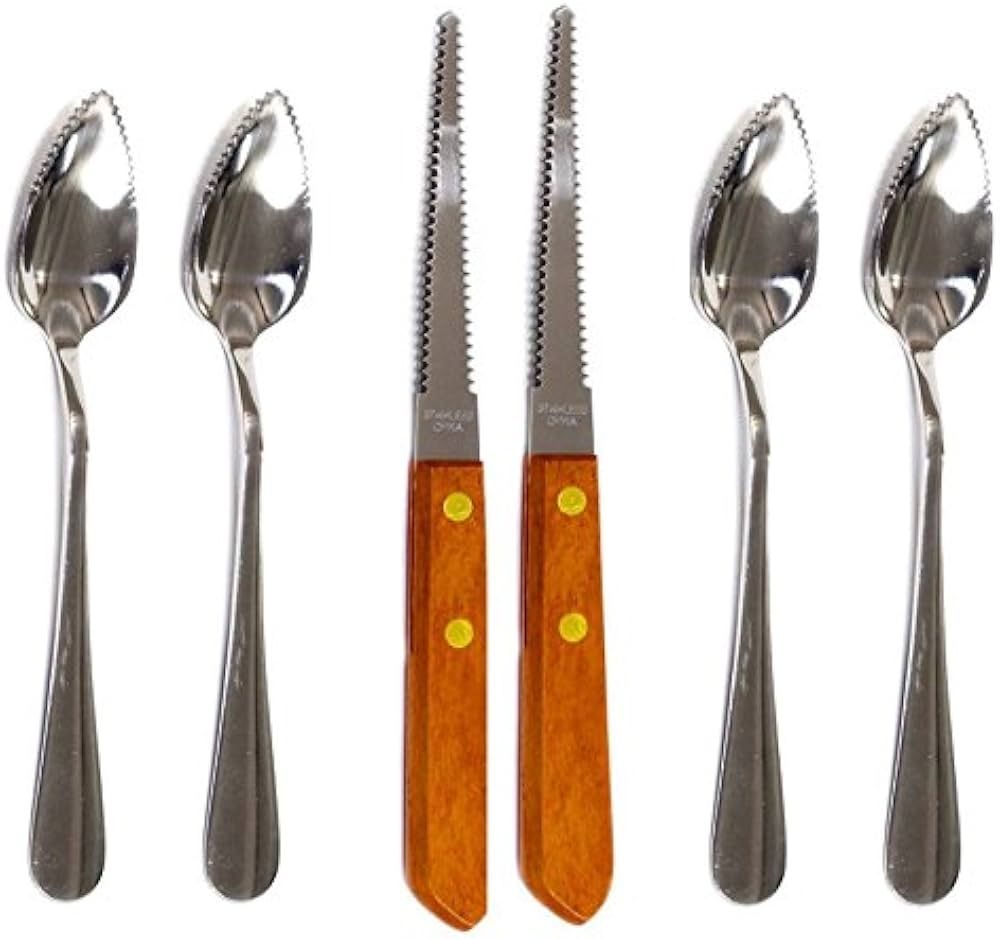 Four (4) Grapefruit Spoons and 2 Grapefruit Knives, Stainless Steel, Serrated Edges | Amazon (US)