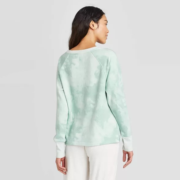 Women's Tie-Dye Print Beautifully Soft Fleece Lounge Sweatshirt - Stars Above™ Mint | Target