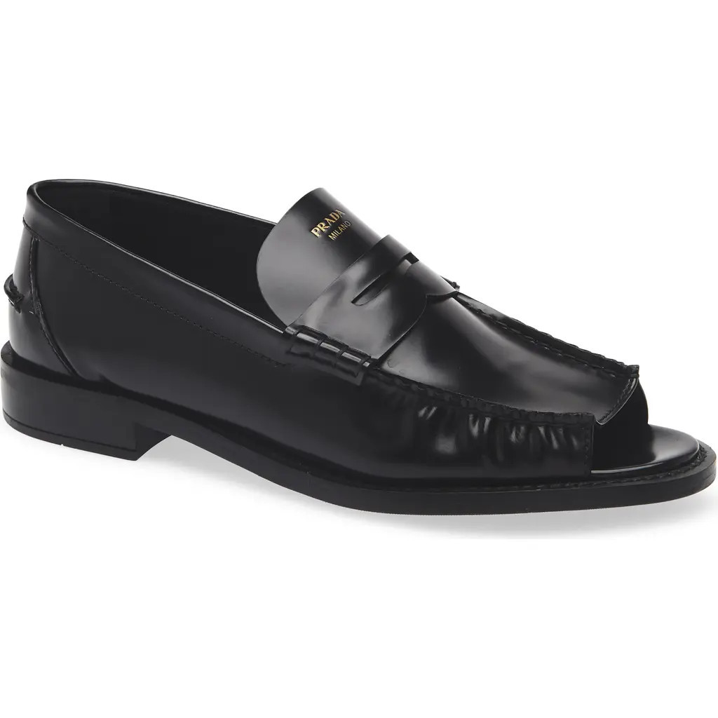 Prada Peep Toe Loafer in Nero at Nordstrom, Size 37.5 | Nordstrom