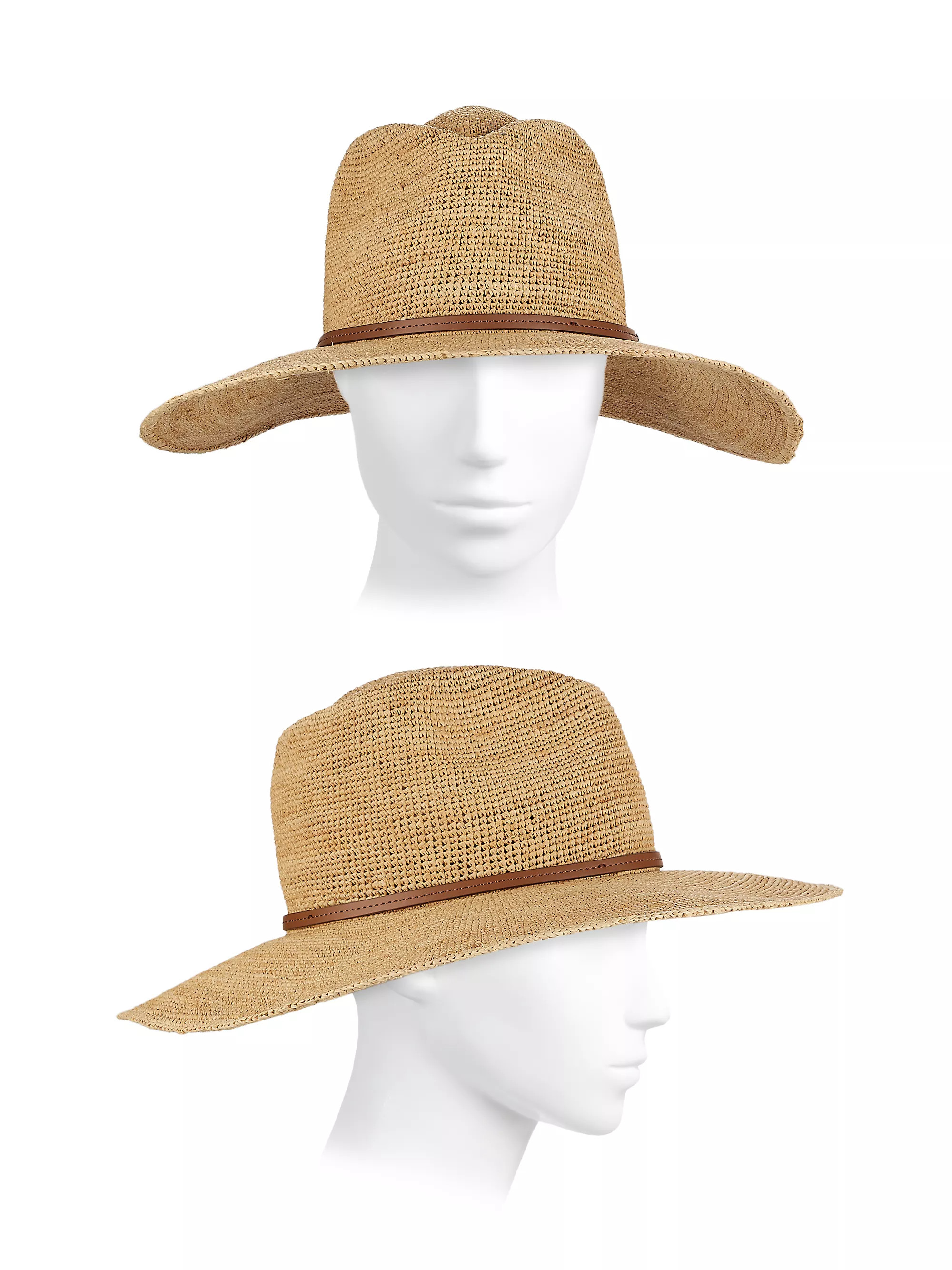 Faux-Leather-Trim Raffia Cowboy Hat | Saks Fifth Avenue