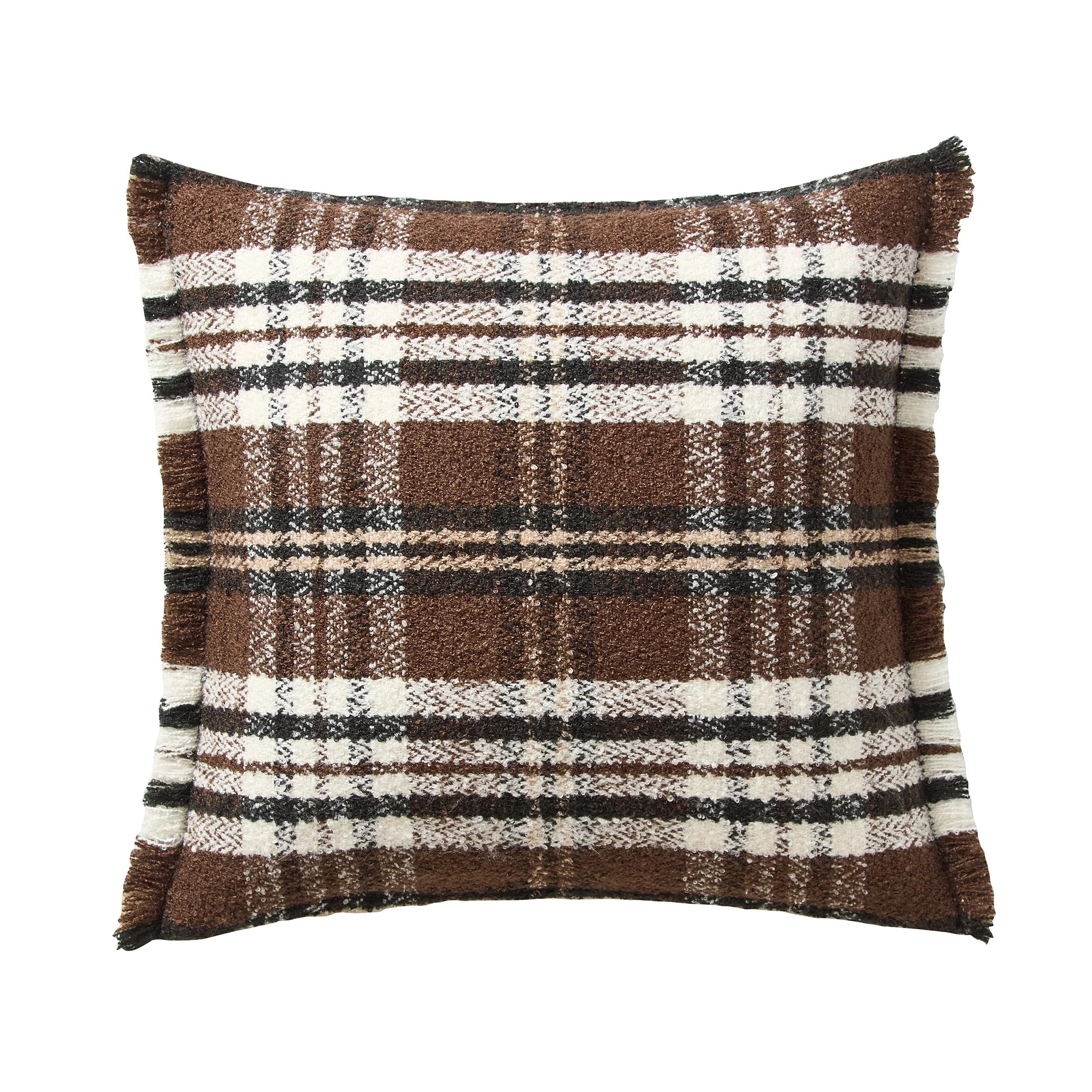 My Texas House 20" x 20" Ginger Woven Plaid Fringe Decorative Pillow Cover | Walmart (US)