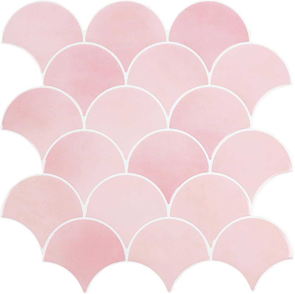Pink Peel and Stick Backsplash Fish Scale Tile, Removable Renter Friendly Backsplash 3D Adhesive ... | Amazon (US)