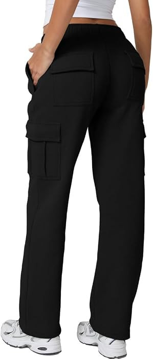 QINSEN Baggy Medium Waist Elastic Sweatpants for Womens Casual Long Fleece Cargo Pants with Pocke... | Amazon (US)