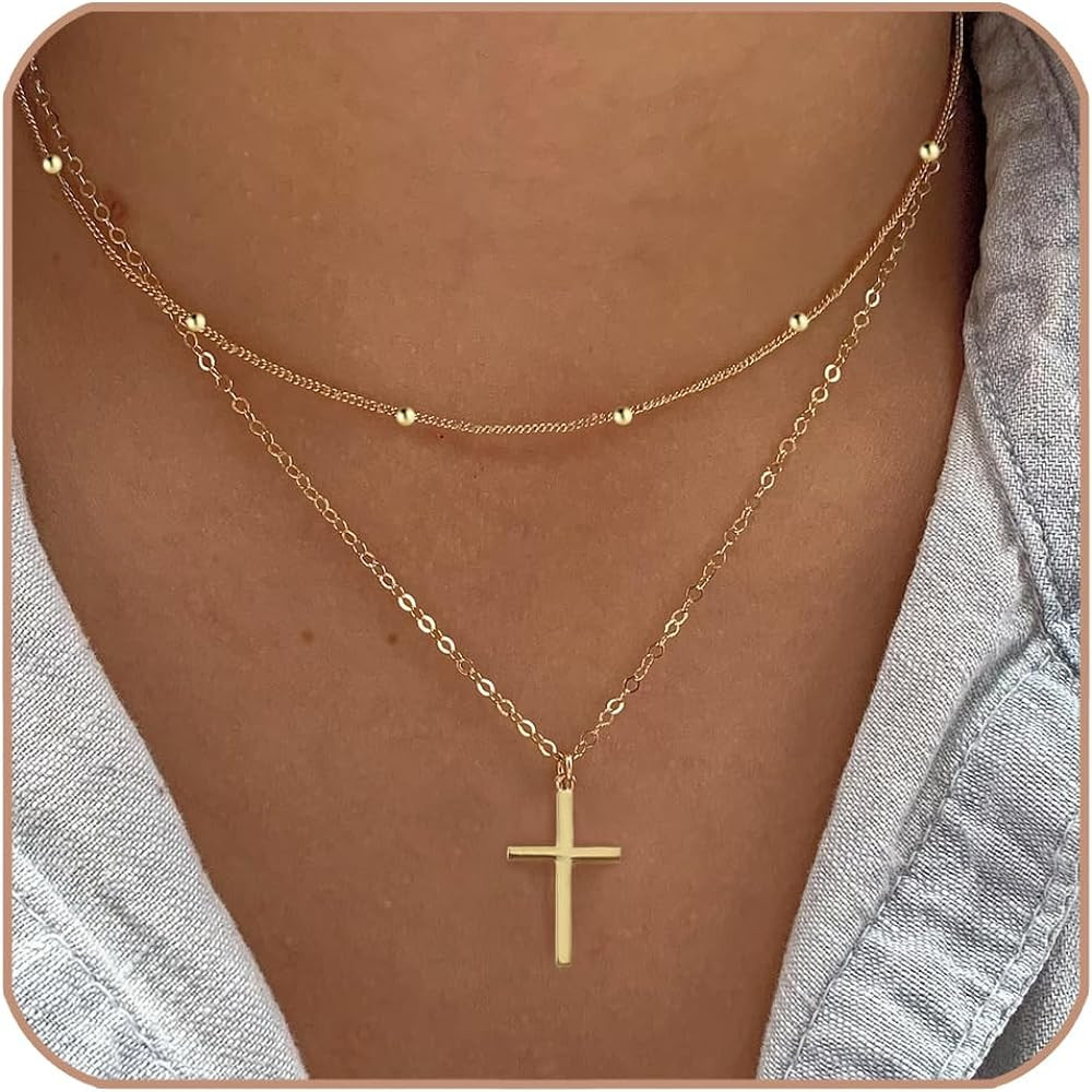 Easter Basket Stuffer Cross Necklace for Women Girls, Dainty 14K Gold Silver Plated Cross Choker ... | Amazon (US)