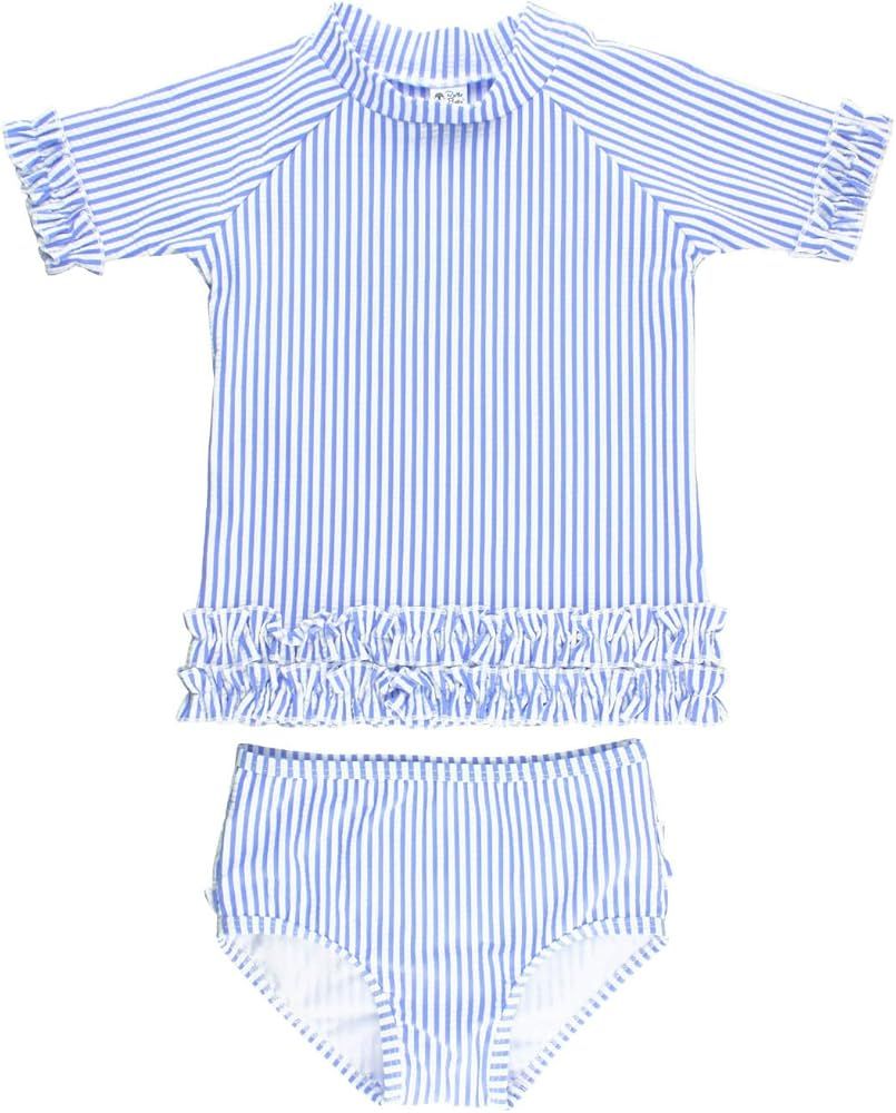 RuffleButts® Baby/Toddler Girls Rash Guard Short Sleeve 2-Piece Swimsuit Set - Polka Dot Bikini ... | Amazon (US)