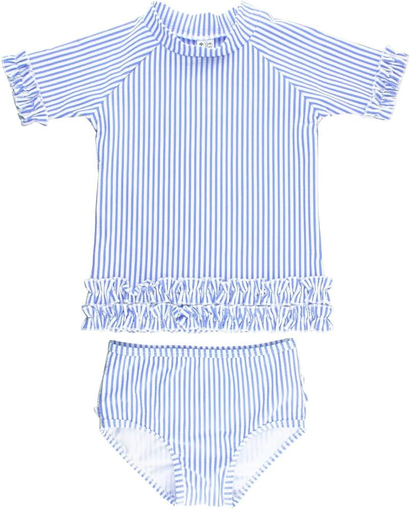 RuffleButts® Baby/Toddler Girls Rash Guard Short Sleeve 2-Piece Swimsuit Set - Polka Dot Bikini ... | Amazon (US)